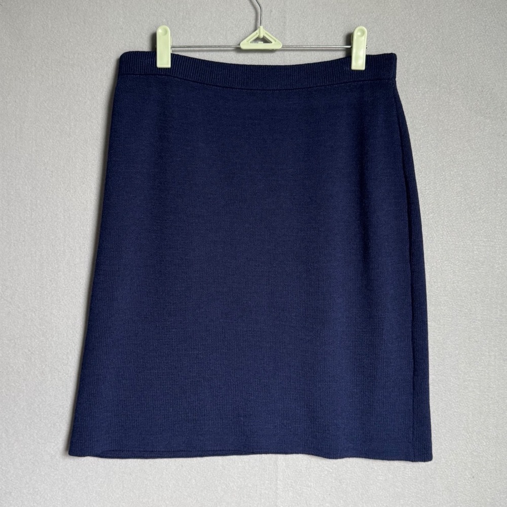 St. John Collection Women M Navy Blue Santana Knit Pencil Skirt Elastic Waist
